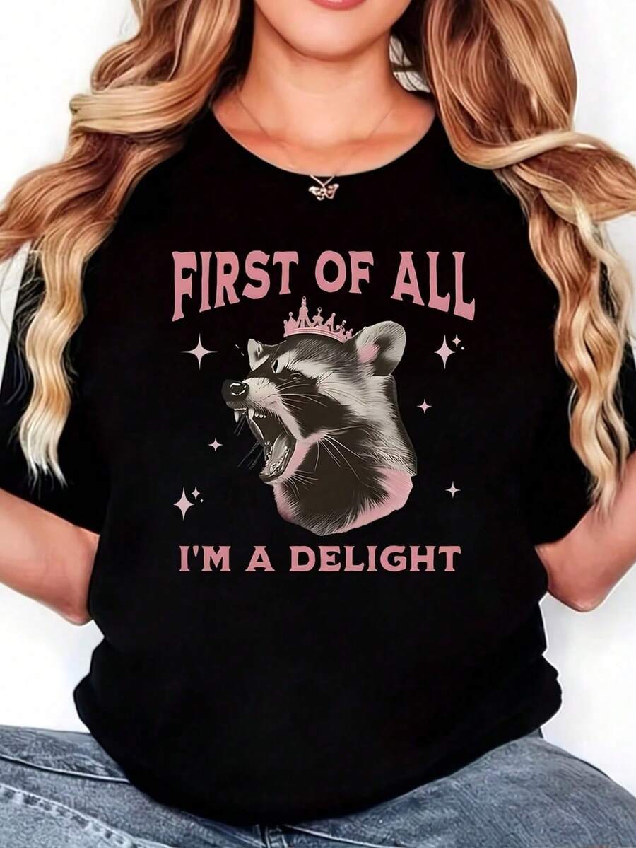 1 Fashionable Printed Unisex T-Shirt - Novel And Unique Design, Bold And Fun, Eye-Catching, Urban Style, 100% Cotton, Round Neck, Unisex T-Shirt For Everyday Use, 180g 100% Cotton. - 黑色 - 查看 1