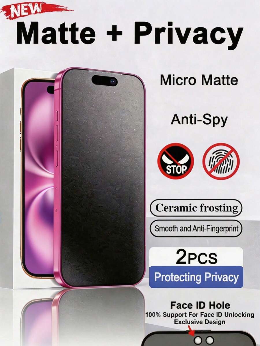 MIGAE 2pcs - Matte Privacy Screen Protector, Compatible With IPhone, Ceramic Film, Full Coverage, Smooth Touch, Anti-Fingerprint, Easy Installation, Anti-Peeping, Anti-Drop, Anti-Glare, Compatible With Iphone 18 Pro/18 Pro Max/17 Pro Max/17 Pro/17 Air/17/16E/16 Pro Max/16 Pro/16 Plus/16/15 Pro Max/14 Pro Max/13 Mini/12/11/XS Max/XR/8+/7 Plus Series