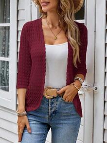 Cárdigan casual de mujer de manga 3/4 con abertura frontal, ropa de otoño e invierno para mujeres - Rojo - Ver 5