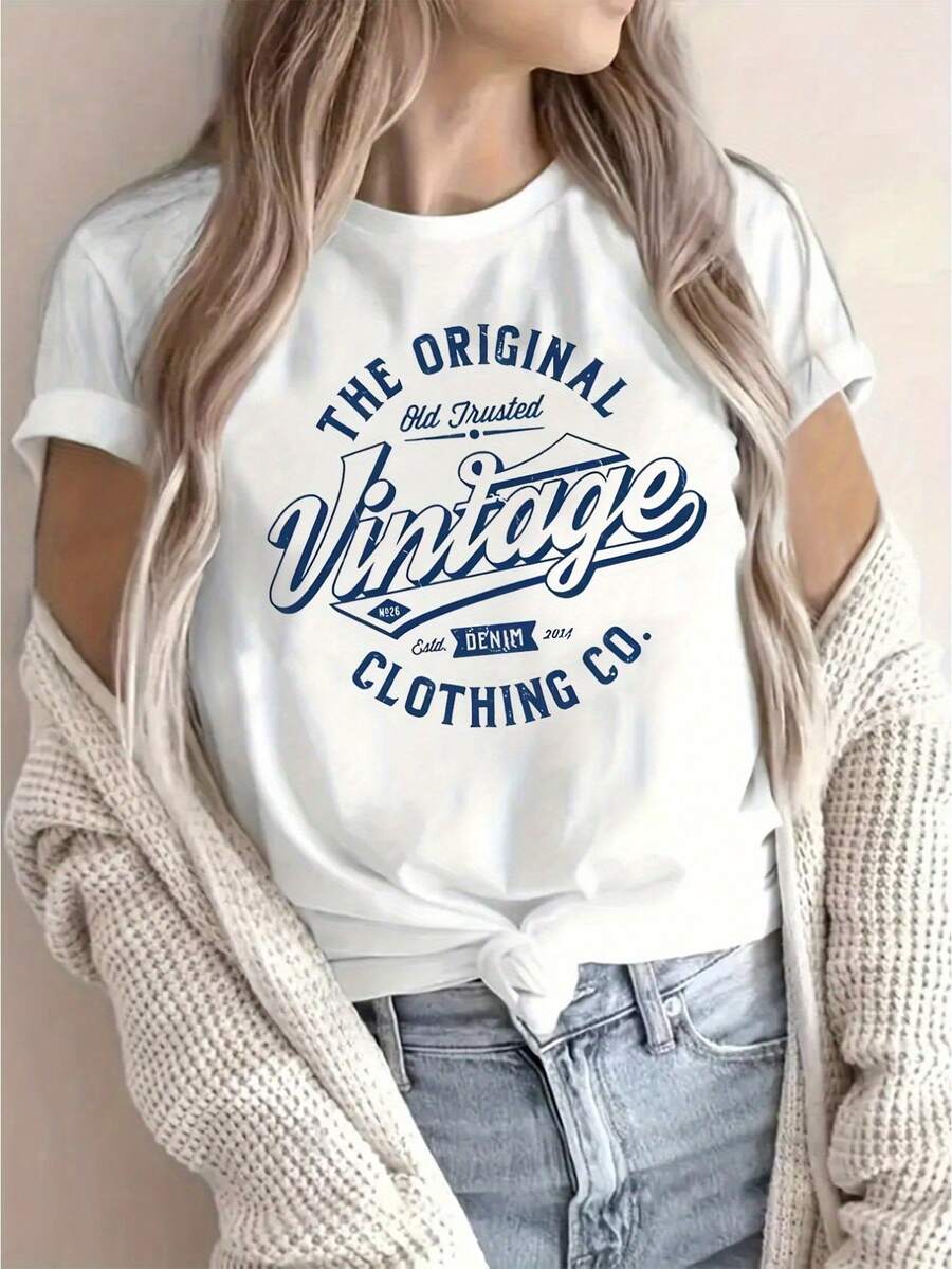 Vintage Graphic Casual T-Shirts For Women In Spring And Summer - White - View 1