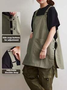 1pc Adjustable Apron, Sleeveless Kitchen Apron For Summer, Reversible, Water-Resistant, Oil-Proof, Durable Work Wear - Khaki Green-1pc - View 4