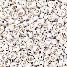 200/500pcs 7mm Acrylic Letter Beads With White Background And Gold Letters - DIY Jewelry Making Accessories Beads For Jewelry, Bracelets, Necklaces, Earrings - Small Business Crafts, Pattern Beads, Random Letter Beads Necklace - White - View 1