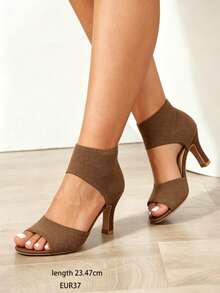 [2026 Hot Selling] Must-Have High Heels For Spring And Summer! Women's Solid Color T-Strap High-Heeled Sandals, Stylish Open-Toe Dress Shoes. - Brown - View 3