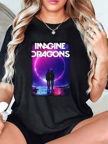 1 Piece Women's Black Pulp Graphic T-Shirt - Soft Cotton, Loose Fit, Vintage 90s Style, Inspired By Britpop, Casual For Everyday Wear, 180g, 100% Cotton - 黑色 7 - 查看 1