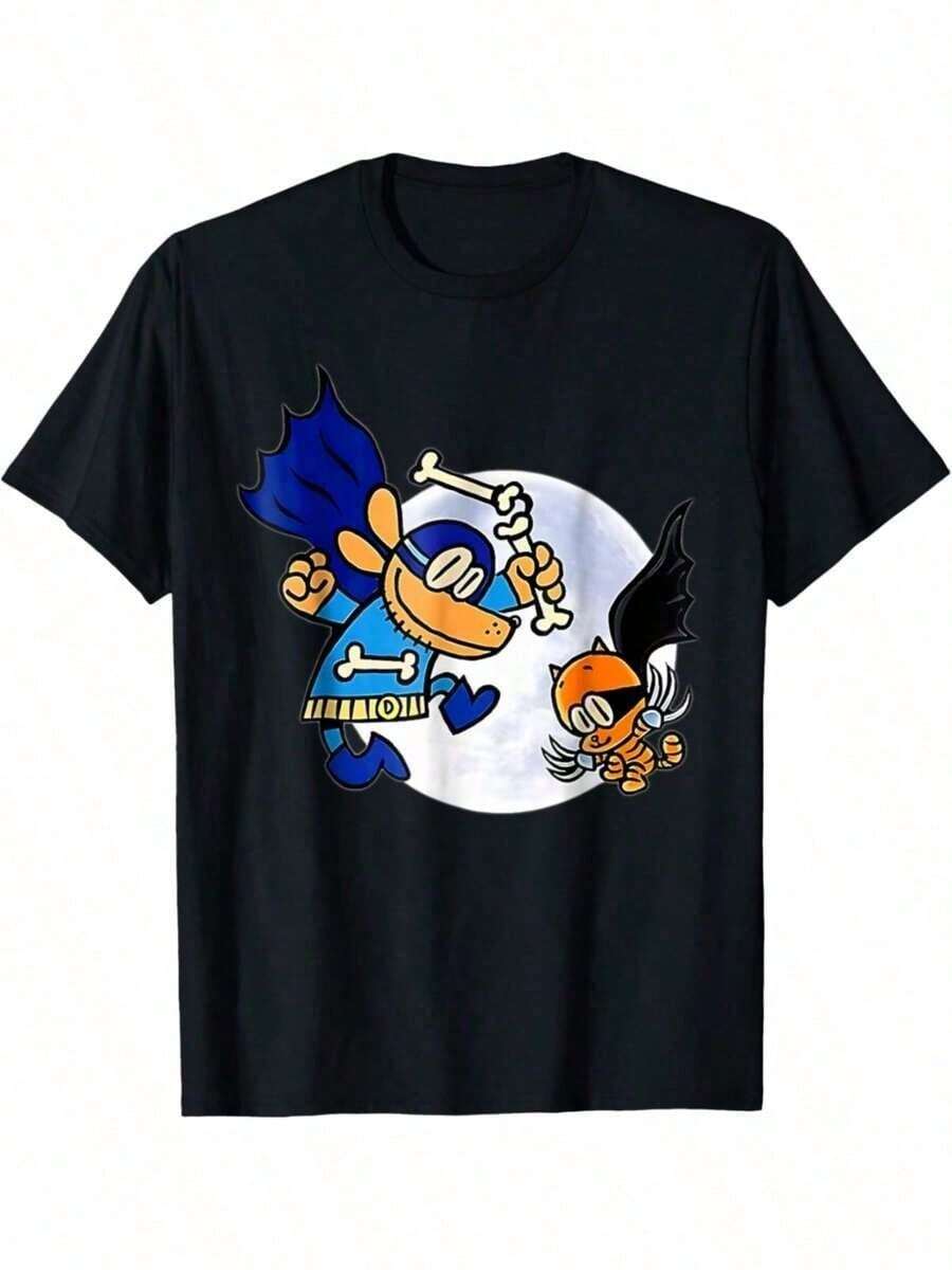 Camiseta cómoda de algodón para niños con estampado de perro y gato - Camiseta transpirable y casual de cuello redondo para todas las estaciones - Blanco - Ver 1