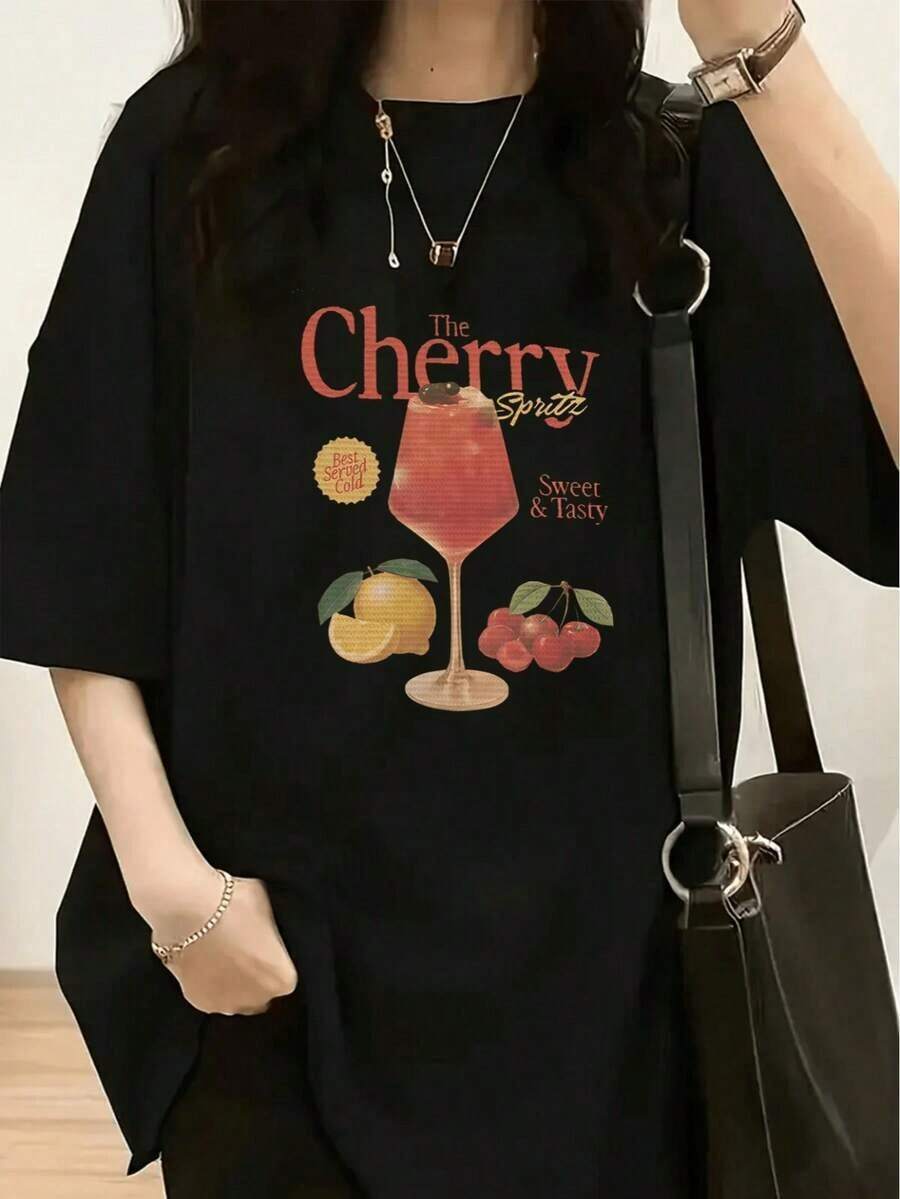 1 Piece Of Women's Fashion T-Shirt, Spring-Summer, With A White Teddy Bear Wearing Fashionable Glasses And Red And Blue Striped Pants, 180g, 100% Cotton. - 黑色 12 - 查看 1