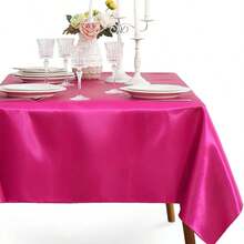 1pc High-Quality Satin Solid Color Tablecloth For Party, Restaurant - Hot Pink - View 15