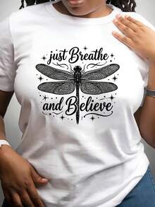 Dragonfly, camiseta casual de manga corta y cuello redondo para mujer, moderna, de tela suave y transpirable, lavable a máquina, corte regular, adecuada para la comodidad diaria en primavera y verano, camiseta con estampado artístico. - Negro - Ver 9