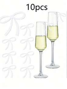 10pcs Party Glassware Bow Decor, Black Bow Beverage Labels, Acrylic Bow Beverage Labels, Black & Pink Bow Beverage Labels, Bow Wine Glass Charms, Suitable For Holiday & Wedding Decor, Gift Decor, Birthday & Graduation Decor, Wedding Party Decor - View 9