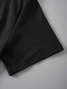 Camiseta Casual Suave para Mujer, Manga Corta, Cuello Redondo, Top de Punto de Poliéster para Verano, Camiseta de Corte Regular con Estampado de Alfabeto para Primavera y Verano, Manga - Negro - Ver 5