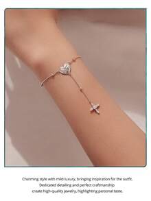 BAMOER Angel Cross Bracelet 925 Sterling Silver Adjustable Chain Women's Religious Faith Jewelry Guardian Spirit - Silver - View 9