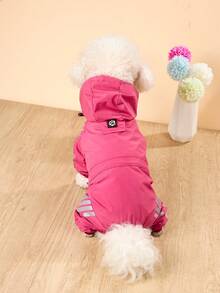 Impermeable ligero de poliéster para perros con tiras reflectantes, que cubre las cuatro patas en color rosa sólido, chaqueta impermeable para mascotas, adecuada para perros Teddy pequeños y perros grandes para usar todo el año en otoño (no apto para razas grandes) - Rosa - Ver 13