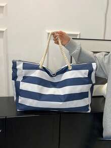 Set di borse a tracolla da spiaggia a righe bianche e nere di grande capacità, borsa in tela casual con manici in corda, con tasca con cerniera, adatta per viaggi estivi, feste in piscina, vacanze e shopping quotidiano, può contenere costumi da bagno, asciugamani, cosmetici ed essenziali per l'aperto, adatta per donne, ragazze, viaggiatori e amanti della spiaggia, ottimo regalo per Pasqua, vacanze estive, compleanni e festività, può essere utilizzata come borsa da spiaggia, borsa a mano, borsa per la piscina e borsa da viaggio - Multicolore - Visualizzare 20