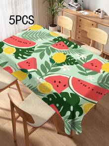 1pc Summer Watermelon Print Tablecloth, Modern Polyester Rectangular/Round Waterproof Tablecloth, Digital Printing Suitable For Living Room, Outdoor Dining Table, Small Round Table - Multicolor - View 10
