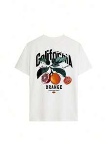 California Orange Graphic Tee | Retro Fruit Print Summer Tee | LA Style Casual Top | Collegiate Aesthetic | Women's Beach & Street Fashion, Fresh Citrus Print, Vintage Summer Essential Y2K White - 白色 - 查看 3