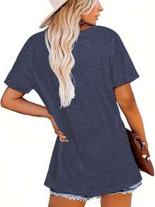19 THE COFFEE CAKE Sudadera casual de cuello redondo para uso diario, camiseta cómoda y suave para mujer JPBL - Azul marino - Ver 2
