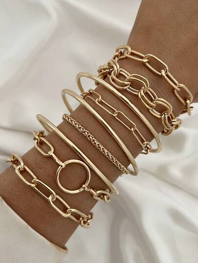 9pcs Minimalist Punk Inspired Metal Bangle Bracelet Set, Versatile For Vacation, Party, Birthday, Daily Wear