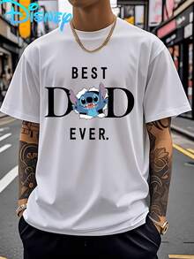 (Disney Licensed)Disney Lilo & Stitch "Best Dad Ever" Graphic Tee Men's Oversized Crew Neck Short Sleeve T-Shirt, Casual Streetwear With Stitch Breaking Through Paper Print, Funny Father's Day Alien Loose Fit Casual Top, Mens Clothes, Men, Ropa De Hombre, Summer Clothes, Men Shirts, Graphic Tees, Disney Outfits Men, Graphic Tees, Camisetas Para Hombre, Camisas Para Hombre, Summer Outfits For Men, Father's Day Gift, Perfect Gift For Family And Friends, Which Are Necessary For Birthday Parties, Disney Shirts, Mens Clothes, Summer Clothes, Officially Licensed Disney T-Shirts, Disney Men's And Women's Spring/Summer Fashion Casual Short-Sleeve T-Shirts - trắng - Xem 1