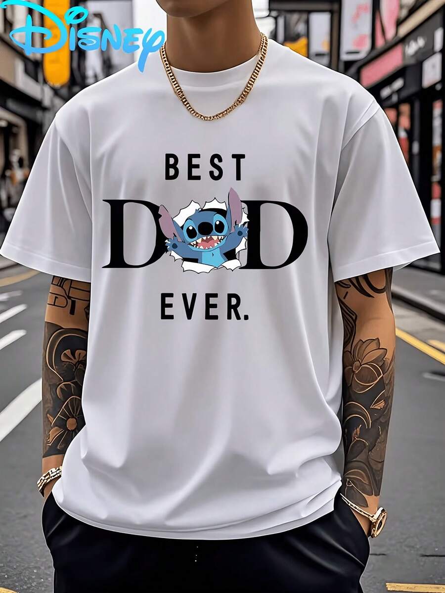 (Disney Licensed)Disney Lilo & Stitch "Best Dad Ever" Graphic Tee Men's Oversized Crew Neck Short Sleeve T-Shirt, Casual Streetwear With Stitch Breaking Through Paper Print, Funny Father's Day Alien Loose Fit Casual Top, Mens Clothes, Men, Ropa De Hombre, Summer Clothes, Men Shirts, Graphic Tees, Disney Outfits Men, Graphic Tees, Camisetas Para Hombre, Camisas Para Hombre, Summer Outfits For Men, Father's Day Gift, Perfect Gift For Family And Friends, Which Are Necessary For Birthday Parties, Disney Shirts, Mens Clothes, Summer Clothes, Officially Licensed Disney T-Shirts, Disney Men's And Women's Spring/Summer Fashion Casual Short-Sleeve T-Shirts - trắng - Xem 1