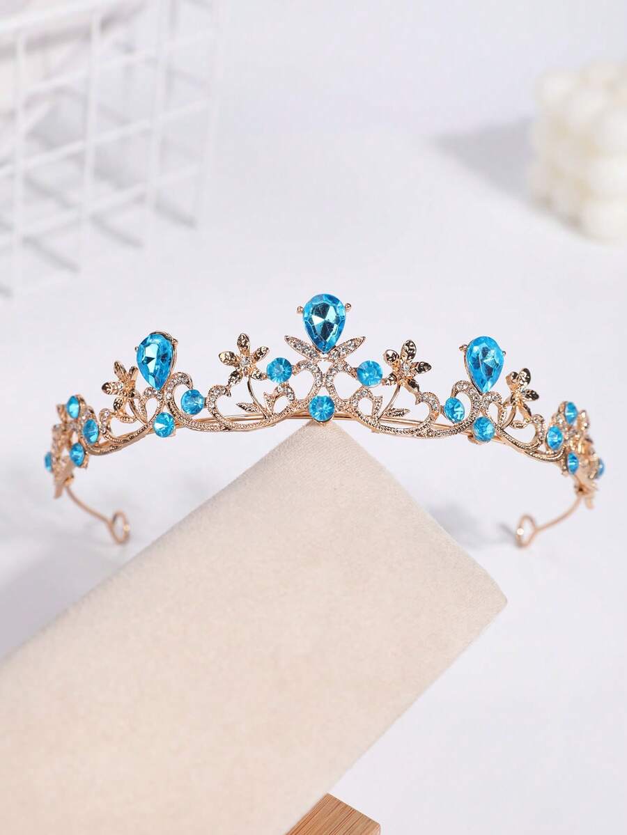 1 chiếc vương miện cô dâu bằng hợp kim thanh lịch, phù hợp cho đám cưới, tiệc tùng, hoặc làm phụ kiện đội đầu cho nữ hoàng/công chúa. - Màu xanh nhạt - Xem 1