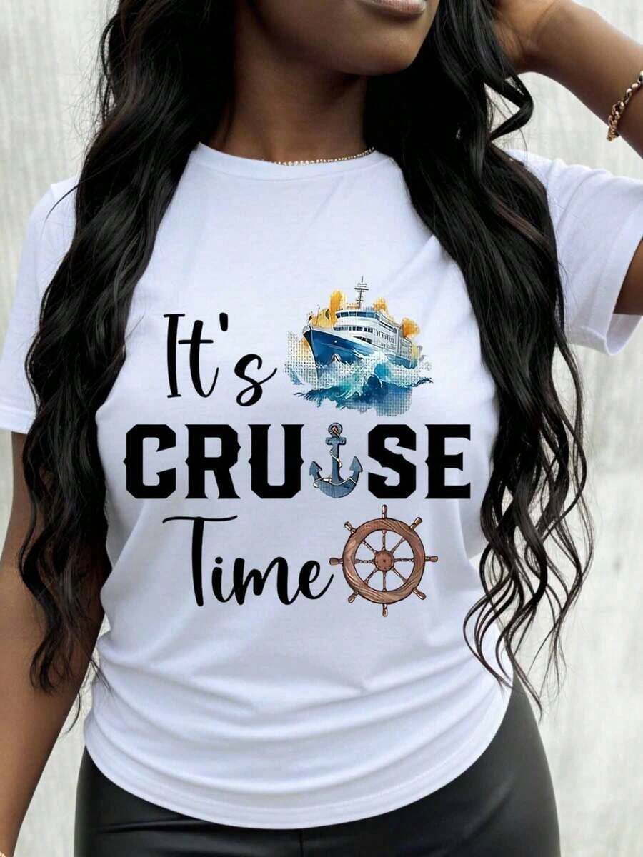 It's A Women's T-Shirt With A Ship's Anchor And Helm Design, A Nautical-Themed T-Shirt For Summer Vacation Outfits. - 白色 - 查看 1