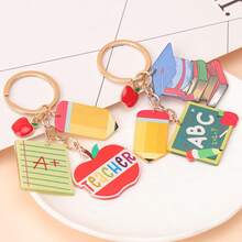 1pc Unisex Campus Element Graduation/Back To School Acrylic Double-Sided Print Pencil, Apple, Book Pendant Charm, Alloy Dangle Accessory For Backpack - Multicolor - View 4