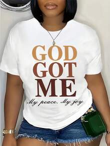 Women's Casual Sports T-Shirt With God Has Me Graphic Design - Elastic Crew Neck T-Shirt, Machine Washable, Comfortable And Suitable For All Seasons, Perfect For A Motivational And Casual Look. - White - View 1