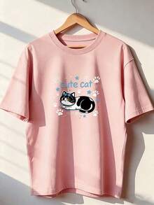 Cute And Kawaii Style Short-Sleeve T-Shirt, Fashionable Short-Sleeve T-Shirt For Spring And Summer 2026, Made In Mexico, 180 Grams. Cartoon Print, Couple Design, Suitable For Indoor Or Outdoor Wear. Crew Neck, Unisex, Ideal For Office And Leisure. One-Piece Pack. - PK-P631577SLNDXZGY594 - 查看 1