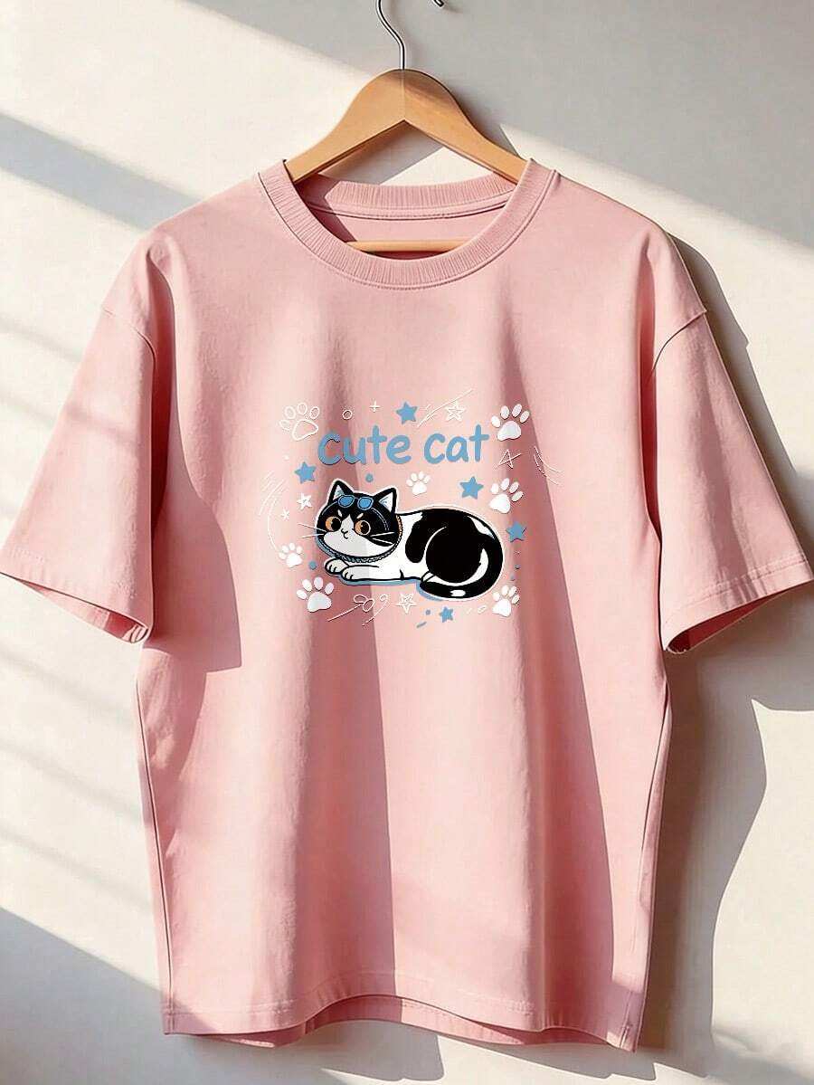 Cute And Kawaii Style Short-Sleeve T-Shirt, Fashionable Short-Sleeve T-Shirt For Spring And Summer 2026, Made In Mexico, 180 Grams. Cartoon Print, Couple Design, Suitable For Indoor Or Outdoor Wear. Crew Neck, Unisex, Ideal For Office And Leisure. One-Piece Pack. - PK-P631577SLNDXZGY594 - 查看 1
