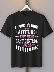 Women's T-Shirt With Inspirational Quotes Print - Black - View 2