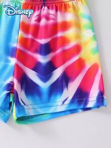 3-Under Toddler Boys' Disney Stitch Tie-Dye Short Sleeve T-Shirt + Matching Shorts 2pcs Set, Casual Vacation Outfit For Daily Wear, Party, Suitable For Infants - Multicolor - View 7