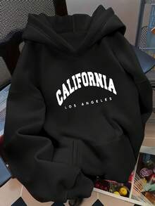 D92 Sweat à capuche ample, sweat à capuche à la mode et polyvalent avec imprimé Californie, convient pour le printemps et l'automne, Femmes L14676 - Noir - Voir 5