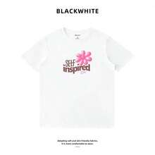 Women's Summer Outfits, Short Sleeve T-Shirt With Feminine Print, Sweet And Fresh Style, Casual, Thick Cotton, 100% Cotton - 白色 - 查看 3