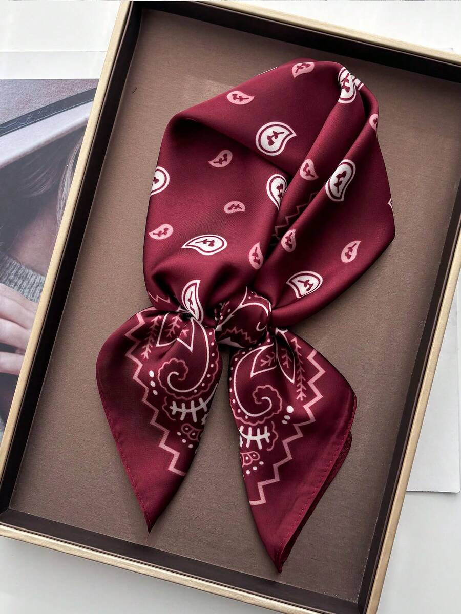 1 chiếc khăn vuông in họa tiết Paisley phong cách Bohemian, phù hợp với thời trang thường ngày và đường phố, có thể dùng làm khăn quàng cổ, buộc tóc, băng đô, phụ kiện áo khoác, áo gió hoặc khăn choàng. - Đỏ - Xem 1