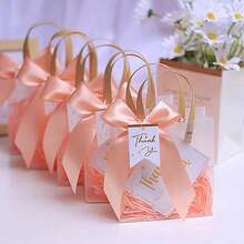 1/5/10PCs High-End Packaging Bag Gift Bag Thickened Frosted Tote Bag To Send Ribbon Thank You Elevator Raffia ZSMSTW, With Handle, Reusable Plastic Gift Bag, Suitable For Wedding, Birthday Party Return Gift, Bulk Gift Bag, With Cards And Ribbons - A - View 2