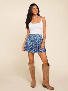 Minifalda con estampado floral para mujer, casual y de moda para uso diario - Azul - Ver 9