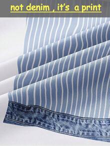 Set de 3 blusas de mujer con estampado de rayas, cuadros y gráficos, de manga corta y con efecto de cintura ceñida - Multicolor 14 - Ver 9