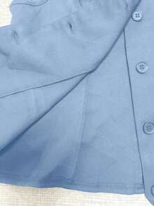 Chaleco minimalista de unicolor con cuello en V, sin mangas y con botones delanteros - Celeste - Ver 8