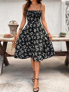 Vestido largo de mujer de corte recto con estampado floral, sin espalda, con abertura, favorecedora figura, elegante para fiesta/cita - Multicolor - Ver 4