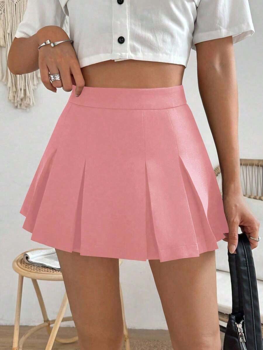 Falda minimalista de unicolor y estilo informal y elegante para mujer - Rosa vieja - Ver 1