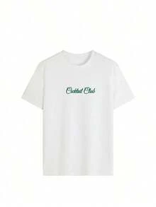 New Collection: Minimalist Golf Badge Motif Short Sleeve White T-Shirt For WomenRound Neck, Versatile, Suitable For Everyday Wear. - White - View 4