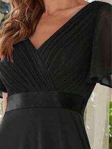 Vestido de dama de honor con cuello en V elegante, mangas con volantes y mariposa, color verde salvia, vestido de invitada de boda, vestido de primavera semi-formal para boda, fiesta de cumpleaños, graduación, Día de San Valentín - Negro - Ver 5