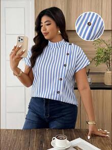 Weeklong Camisa suelta con botones y bordado de ojetes asimétrico, atuendo casual para diario/vacaciones, ropa de oficina - Multicolor - Ver 6