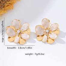 1 Par de Brincos Estilo Boêmio com Design Floral, Efeito de Pétalas de Duas Camadas Texturizadas Bege, Tachas de Metal Dourado com Cristais Falsos, Adequado para Uso Diário, Festas, Festivais de Música, Estilo de Rua, Férias na Praia, Maiô Bikini, Elegante e Refinado para Mulheres - flor - Visão 4
