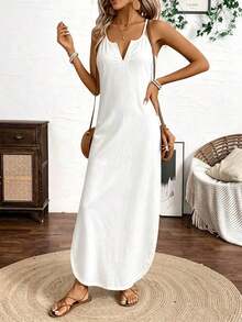 Vestido Maxi de Tirantes Finos con Rayas Verticales Multicolor para Mujer BDSHJKa - Blanco - Ver 3