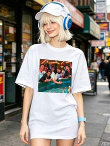 Camiseta de manga corta con cuello redondo suave y casual de verano para mujer, tops para salir, algodón, vintage, estilo callejero europeo y americano, casual deportivo, estilo unisex, estilo casual urbano, tops bonitos, Gen Z, curvas, ropa Y2K, camisetas divertidas, tops para damas, conjuntos de vacaciones para mujer, top lindo, camiseta gráfica, conjuntos de primavera, camisetas holgadas, ropa de calle retro, estilo de los 90, estilo de los 2000, subcultura, top negro, tops blancos, atuendo de fiesta de los 90. Blanco - Blanco - Ver 3