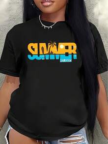 Camiseta de manga corta ligera y duradera, con diseño de palmeras de verano, adecuada para la playa, la piscina o salidas informales, una opción ideal para actividades en climas cálidos.women's shirts - Negro - Ver 7