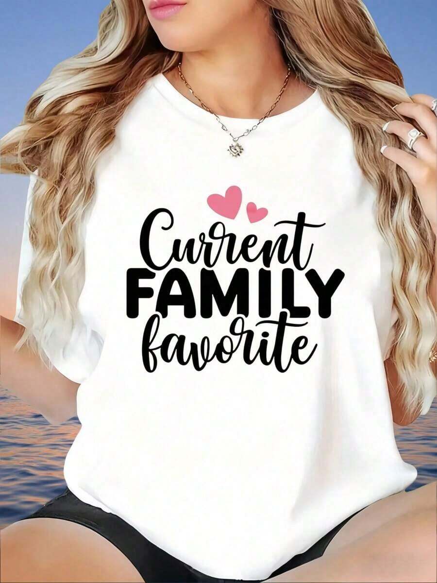 GraphicCurrent - Women's Casual T-Shirt With Family Favorite Heart Print, Loose Summer Top For Mom, Gift, Women's T-Shirt - 白色 - 查看 1