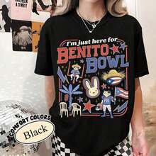 Camiseta Benito Bowl, Camiseta Divertida con Gráficos para Fanáticos del Fútbol, Camiseta para el Show del Entretiempo, Camisetas para Fanáticos del Gran Partido, Camiseta de Cuello Redondo para Mujer 100% Algodón, Camiseta para Mujer - Negro - Ver 1