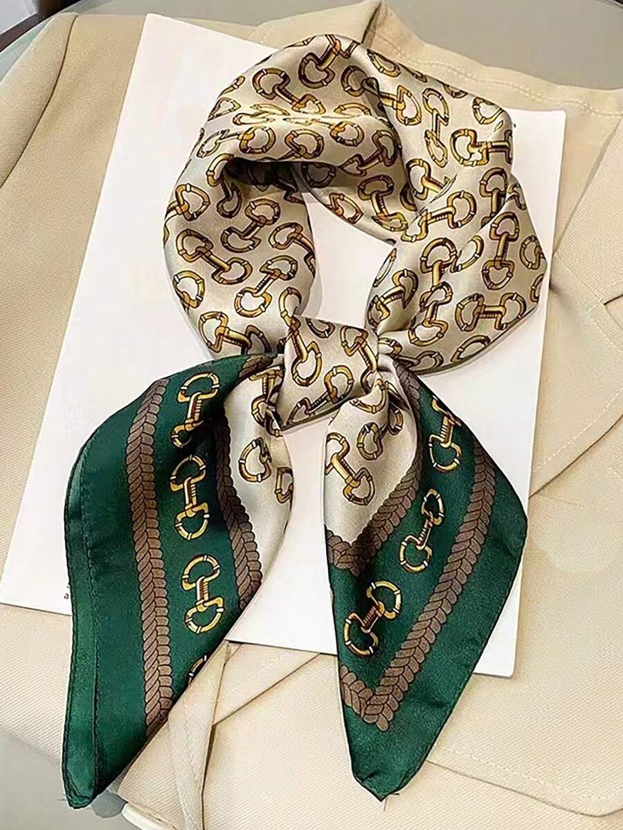 1 pieza Pañuelo cuadrado versátil de moda primaveral para mujer - Verde - Ver 1